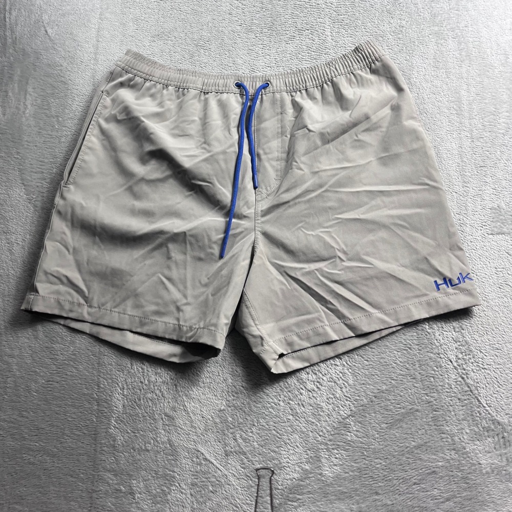 Huk Performance Fishing Shorts Mens Large Gray Blue Mesh Lined Stretch